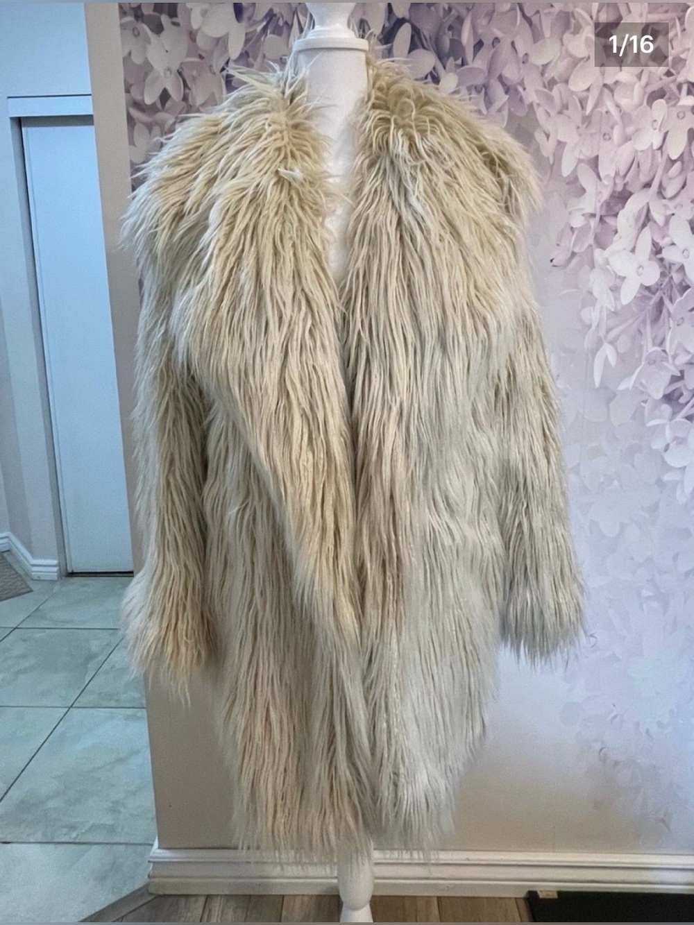 LOVE MOSCHINO Vintage Long Shaggy Faux Fur Coat Ivory Cream Made in Italy
